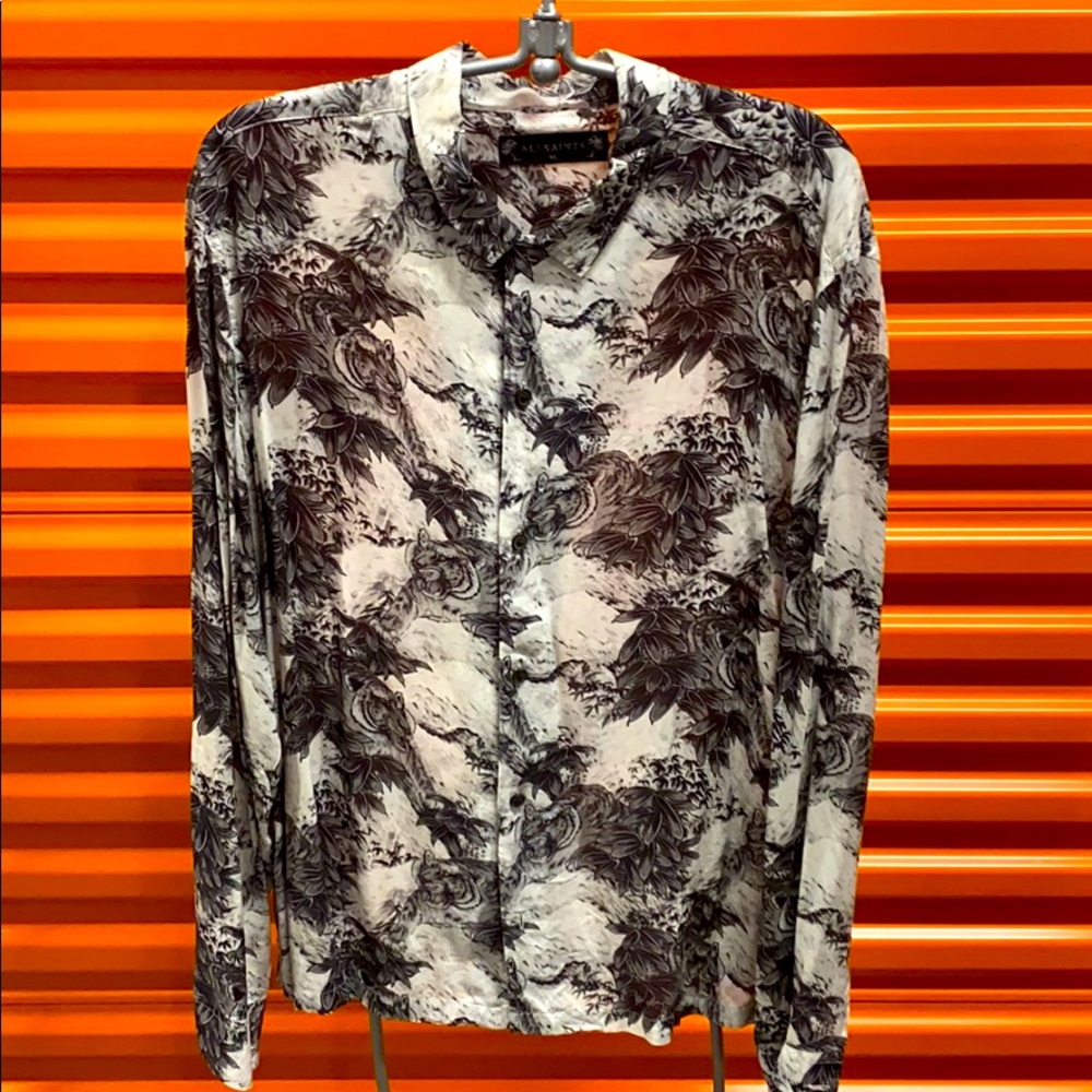 All saints men’s long sleeve silky button up